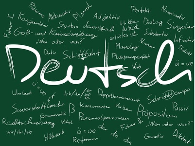 Deutsch als Fremdsprache mit Schrift auf der Tafel